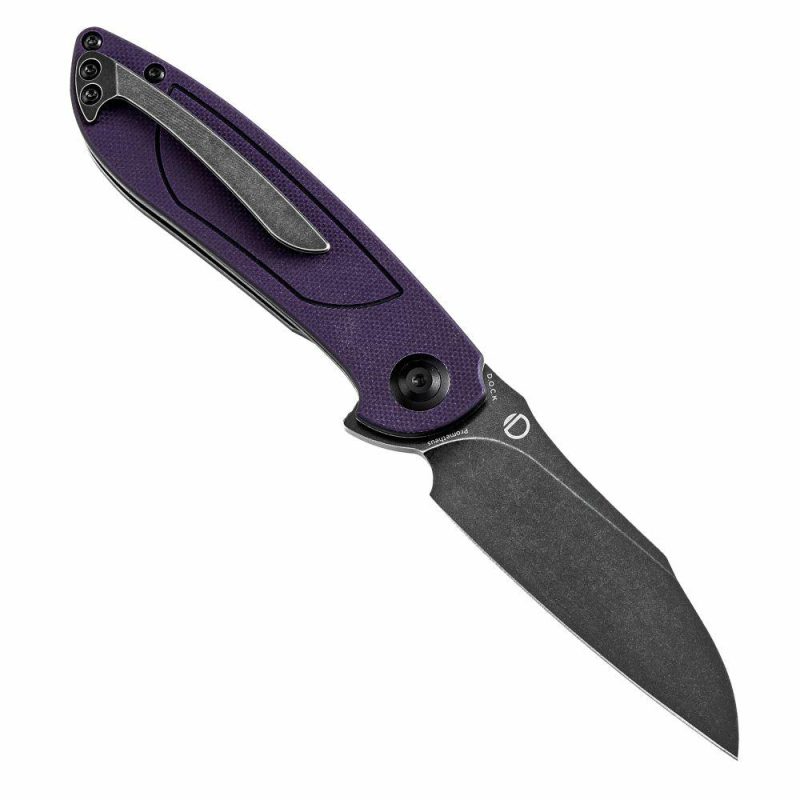 Tenable Prometheus Folding Knife Purple and Black G10 Handle(3.29” Blackwash 14C28N Blade)D.O.C.K. Design-T1040A4 Purple And Black | Folding Pocket Knives