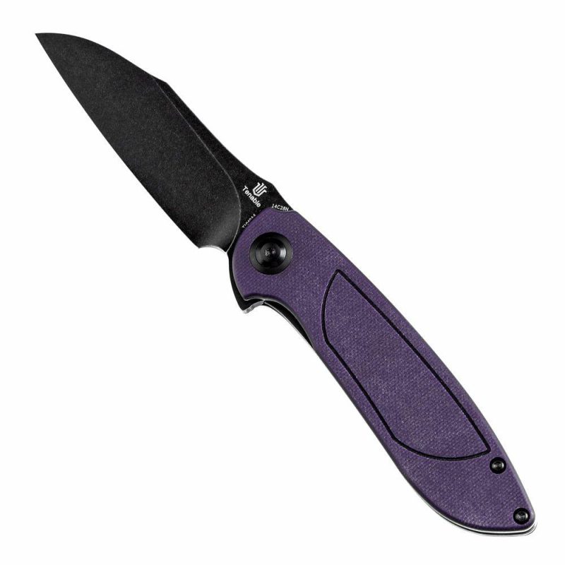 Tenable Prometheus Folding Knife Purple and Black G10 Handle(3.29” Blackwash 14C28N Blade)D.O.C.K. Design-T1040A4 Purple And Black | Folding Pocket Knives