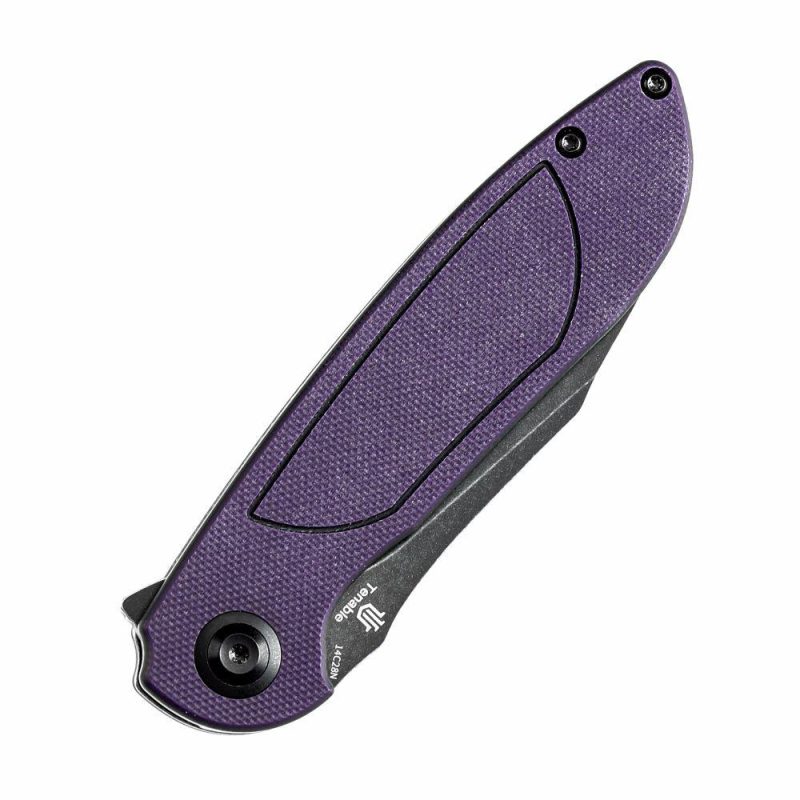 Tenable Prometheus Folding Knife Purple and Black G10 Handle(3.29” Blackwash 14C28N Blade)D.O.C.K. Design-T1040A4 Purple And Black | Folding Pocket Knives