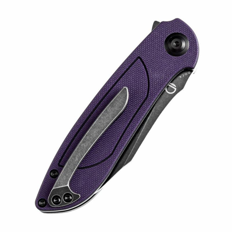 Tenable Prometheus Folding Knife Purple and Black G10 Handle(3.29” Blackwash 14C28N Blade)D.O.C.K. Design-T1040A4 Purple And Black | Folding Pocket Knives