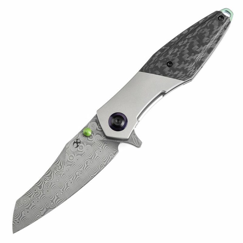 Thumb Stub Mistaken Beadblasted Titanium and Twill Carbon Fiber (3.15" Damascus) Jonathan Styles Design- K1053D1 Black/Plain | Folding Pocket Knives