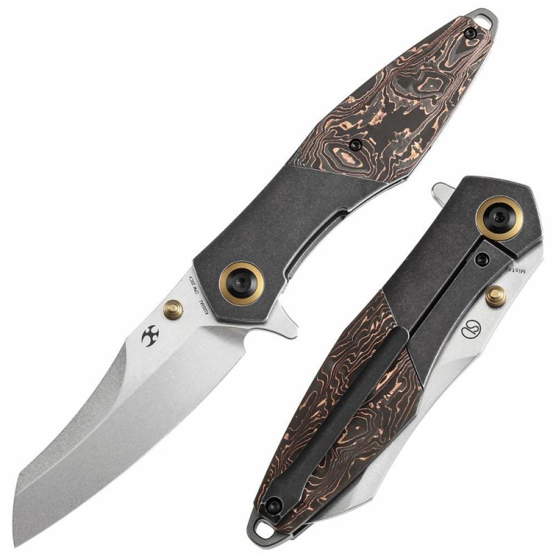 Thumb Stub Mistaken Blackwash Titanium and Copper Carbon Fiber (3.15" CPM 20CV) Jonathan Styles Design- K1053A1 Black/Copper | Folding Pocket Knives