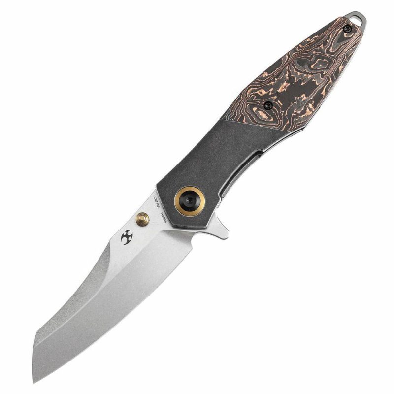 Thumb Stub Mistaken Blackwash Titanium and Copper Carbon Fiber (3.15" CPM 20CV) Jonathan Styles Design- K1053A1 Black/Copper | Folding Pocket Knives