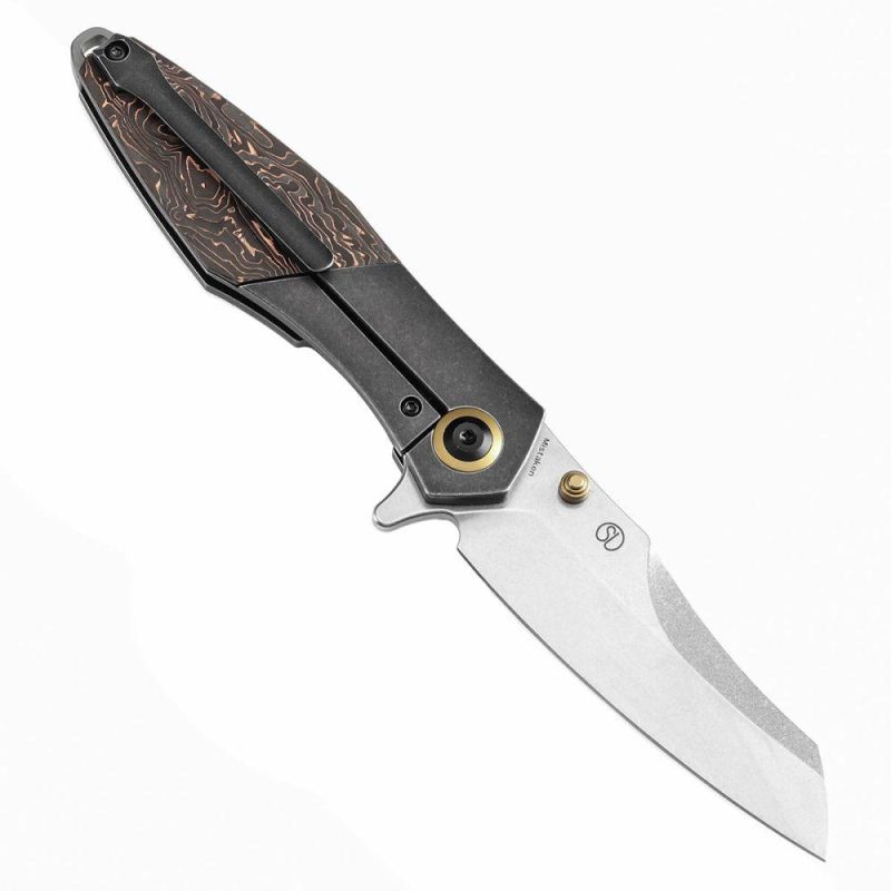 Thumb Stub Mistaken Blackwash Titanium and Copper Carbon Fiber (3.15" CPM 20CV) Jonathan Styles Design- K1053A1 Black/Copper | Folding Pocket Knives