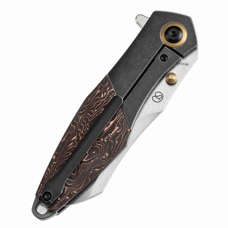 Thumb Stub Mistaken Blackwash Titanium and Copper Carbon Fiber (3.15" CPM 20CV) Jonathan Styles Design- K1053A1 Black/Copper | Folding Pocket Knives