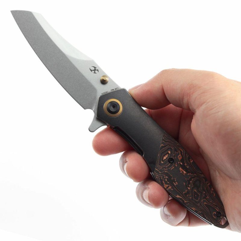 Thumb Stub Mistaken Blackwash Titanium and Copper Carbon Fiber (3.15" CPM 20CV) Jonathan Styles Design- K1053A1 Black/Copper | Folding Pocket Knives