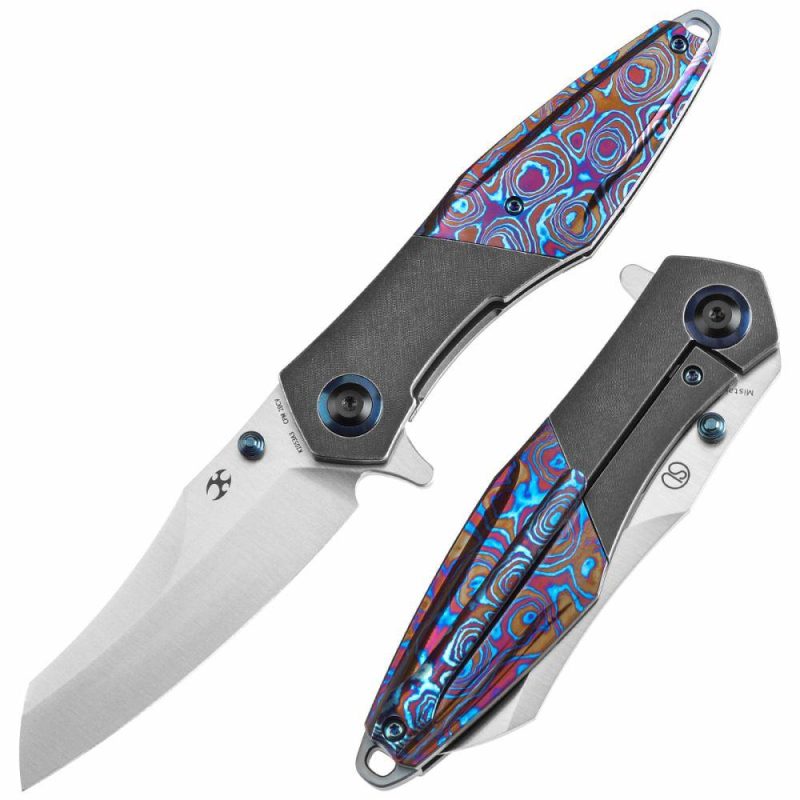 Thumb Stub Mistaken Blackwash Titanium and Timascus with Timascus Clip (3.15" CPM 20CV) Jonathan Styles Design- K1053A3 Black/Purple | Folding Pocket Knives