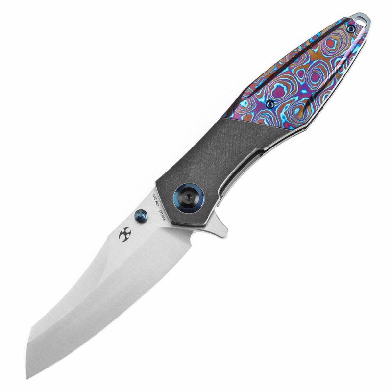 Thumb Stub Mistaken Blackwash Titanium and Timascus with Timascus Clip (3.15" CPM 20CV) Jonathan Styles Design- K1053A3 Black/Purple | Folding Pocket Knives