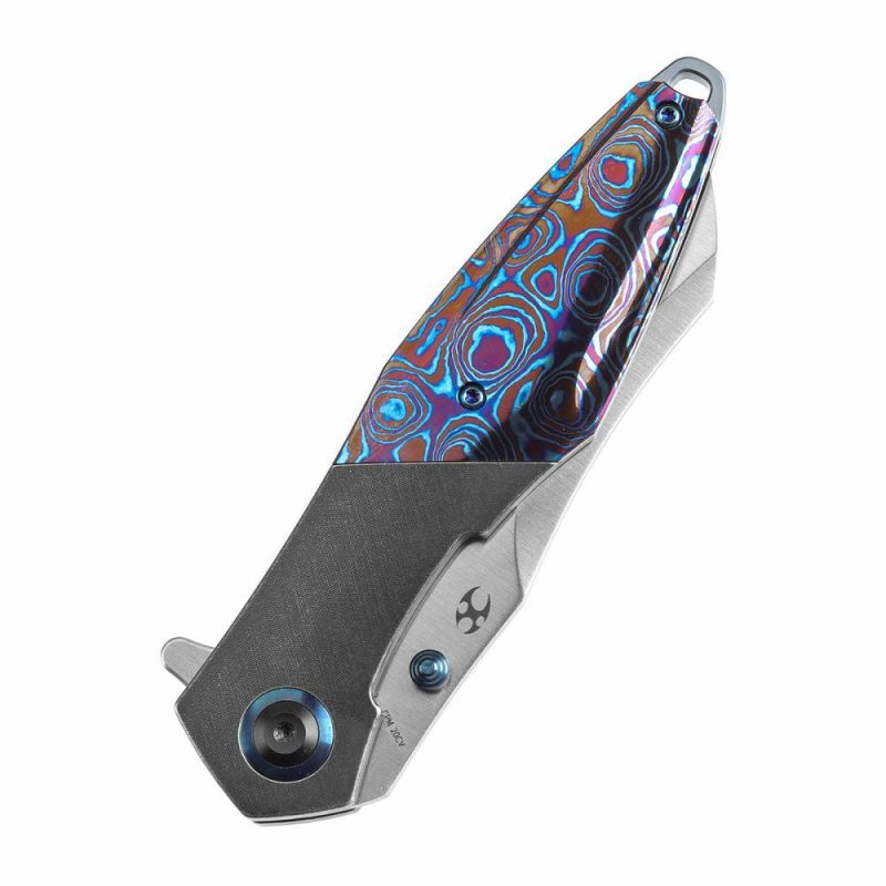 Thumb Stub Mistaken Blackwash Titanium and Timascus with Timascus Clip (3.15" CPM 20CV) Jonathan Styles Design- K1053A3 Black/Purple | Folding Pocket Knives