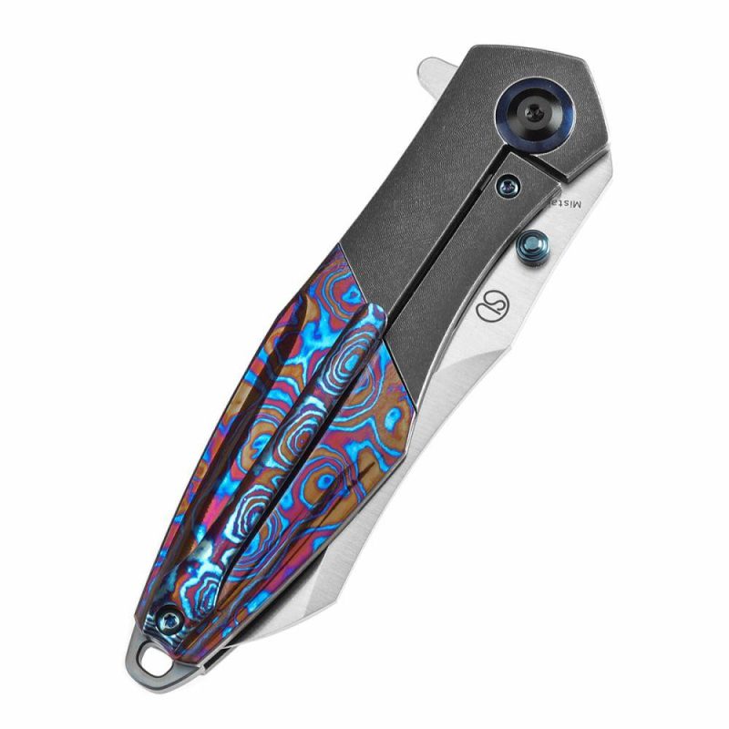 Thumb Stub Mistaken Blackwash Titanium and Timascus with Timascus Clip (3.15" CPM 20CV) Jonathan Styles Design- K1053A3 Black/Purple | Folding Pocket Knives