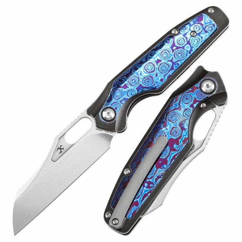 Tuckamore Thumb Hole Knife Blackwash Titanium and Timascus Handle (3.54" CPM 20CV Blade) -K1052A6 Black Purple | Folding Pocket Knives