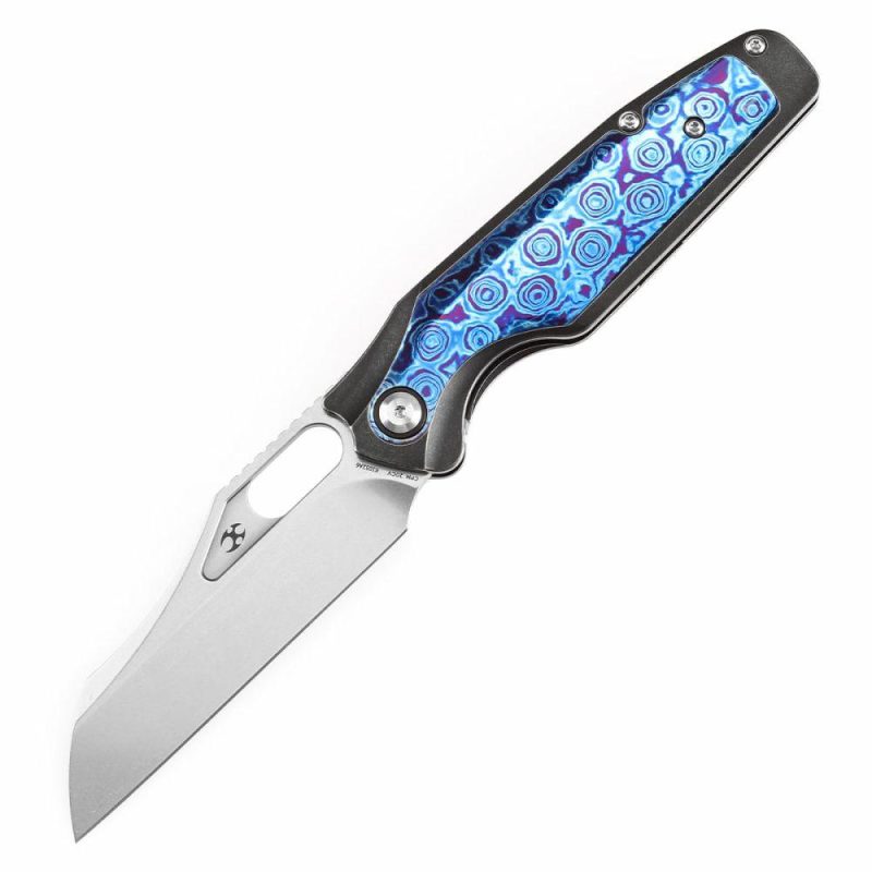 Tuckamore Thumb Hole Knife Blackwash Titanium and Timascus Handle (3.54" CPM 20CV Blade) -K1052A6 Black Purple | Folding Pocket Knives