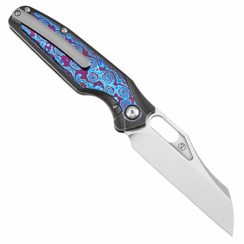 Tuckamore Thumb Hole Knife Blackwash Titanium and Timascus Handle (3.54" CPM 20CV Blade) -K1052A6 Black Purple | Folding Pocket Knives