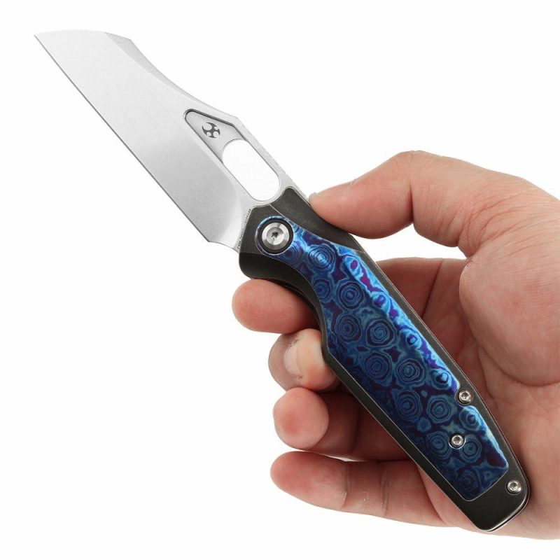 Tuckamore Thumb Hole Knife Blackwash Titanium and Timascus Handle (3.54" CPM 20CV Blade) -K1052A6 Black Purple | Folding Pocket Knives