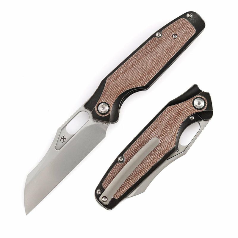 Tuckamore Thumb Hole Knife Stonewashed Titanium + Brown Micarta Handle (3.54" CPM 20CV Blade) -K1052A4 Brown | Folding Pocket Knives