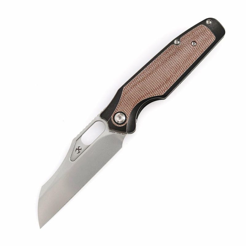 Tuckamore Thumb Hole Knife Stonewashed Titanium + Brown Micarta Handle (3.54" CPM 20CV Blade) -K1052A4 Brown | Folding Pocket Knives