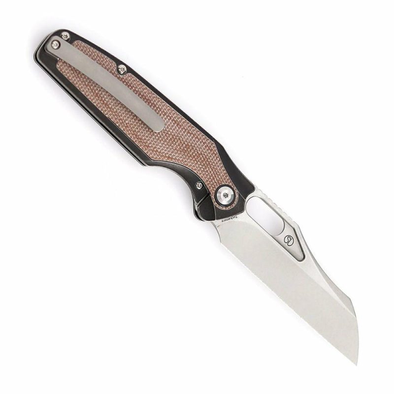 Tuckamore Thumb Hole Knife Stonewashed Titanium + Brown Micarta Handle (3.54" CPM 20CV Blade) -K1052A4 Brown | Folding Pocket Knives