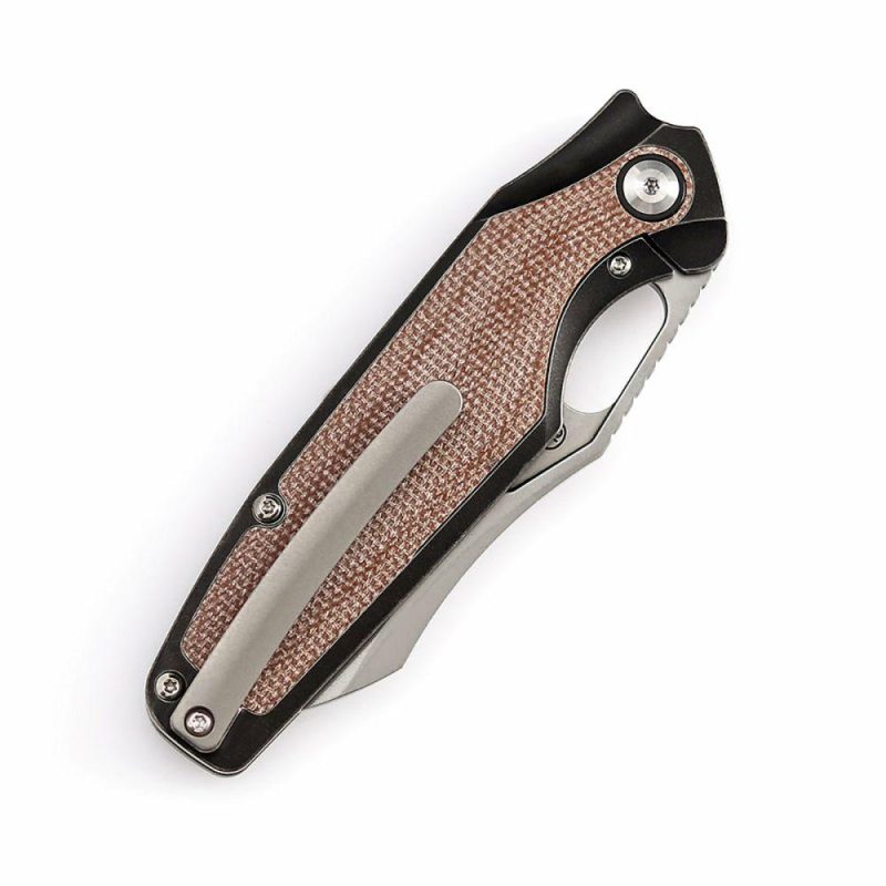 Tuckamore Thumb Hole Knife Stonewashed Titanium + Brown Micarta Handle (3.54" CPM 20CV Blade) -K1052A4 Brown | Folding Pocket Knives