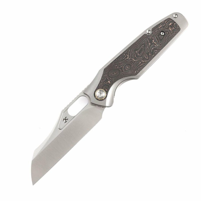 Tuckamore Thumb Hole Knife Titanium +Copper Carbon Fiber Handle (3.54" CPM 20CV Blade) -K1052A2 Brown | Folding Pocket Knives