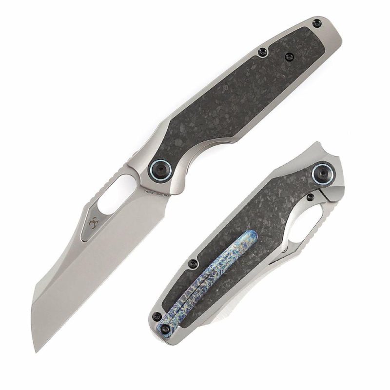 Tuckamore Thumb Hole Knife Titanium +Shred Carbon Fiber Handle (3.54" CPM 20CV Blade) -K1052A1 Black | Folding Pocket Knives