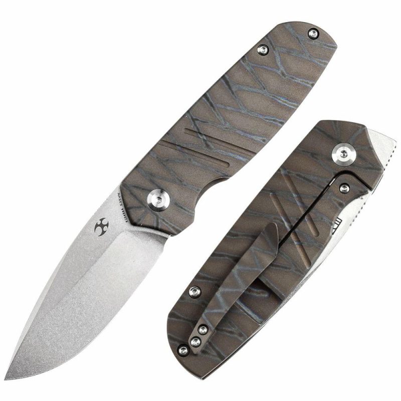 Turaco K2049A4 Stonewashed CPM-S35VN Blade Tiger Stripe Flamed Titanium Handle Jared Price Design Gray | Folding Pocket Knives