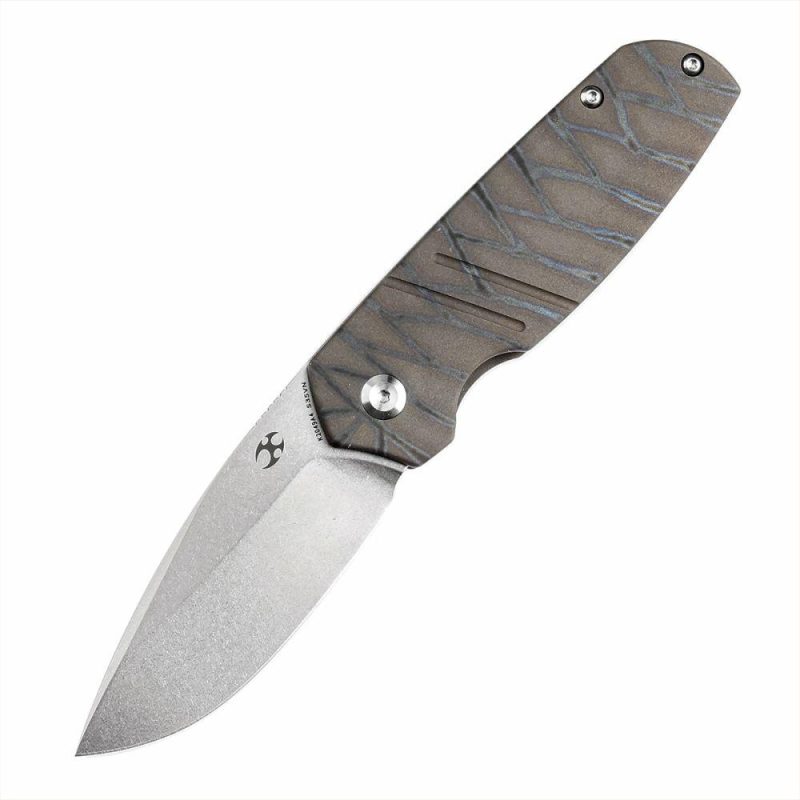 Turaco K2049A4 Stonewashed CPM-S35VN Blade Tiger Stripe Flamed Titanium Handle Jared Price Design Gray | Folding Pocket Knives