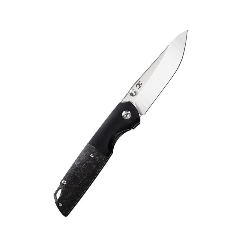 Warrior –Left Handed Flipper Knife 6AL4V Titanium +Carbon Fiber Handle (3.46” CPM-S35VN Tanto Blade) Kim Ning Design -K1005T6L Black | Folding Pocket Knives