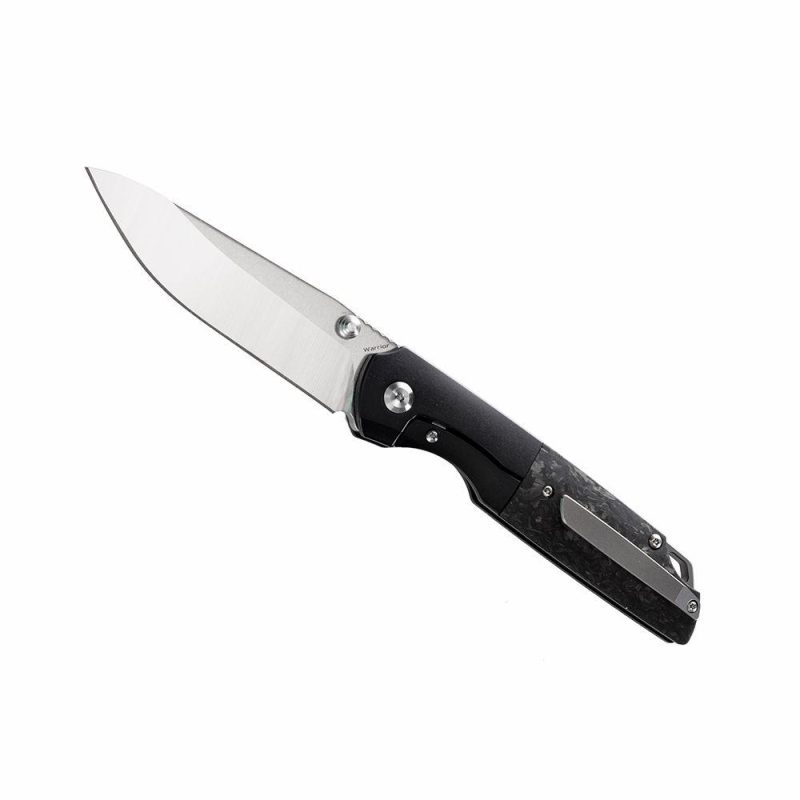 Warrior –Left Handed Flipper Knife 6AL4V Titanium +Carbon Fiber Handle (3.46” CPM-S35VN Tanto Blade) Kim Ning Design -K1005T6L Black | Folding Pocket Knives