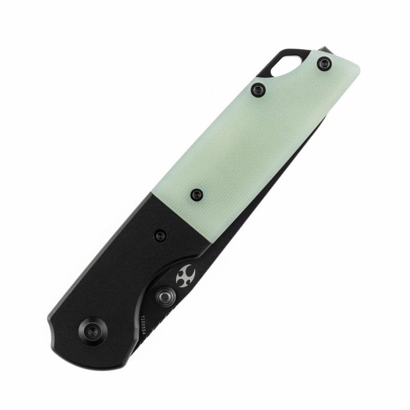 Warrior T1005S4 Black TiCn Coated and Stonewashed Drop Point D2 Blade Black Anodized Aluminum Bolster +Jade G10 Handle with Kim Ning Design | Folding Pocket Knives