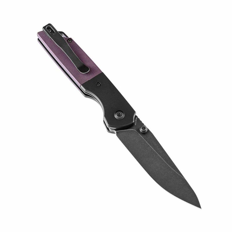 Warrior T1005S6 Black TiCn Coated and Stonewashed Drop Point D2 Blade Black Anodized Aluminum Bolster +Purple G10 Handle with Kim Ning Design | Folding Pocket Knives