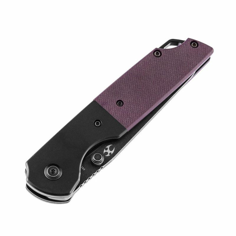 Warrior T1005S6 Black TiCn Coated and Stonewashed Drop Point D2 Blade Black Anodized Aluminum Bolster +Purple G10 Handle with Kim Ning Design | Folding Pocket Knives