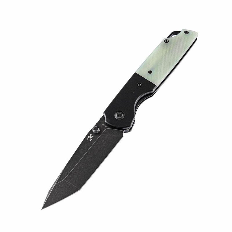 Warrior T1005T4 Black TiCn Coated and Stonewashed Tanto D2 Blade Black Anodized Aluminum Bolster +Jade G10 Handle with Kim Ning Design | Folding Pocket Knives