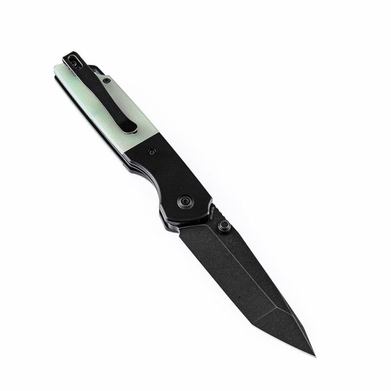 Warrior T1005T4 Black TiCn Coated and Stonewashed Tanto D2 Blade Black Anodized Aluminum Bolster +Jade G10 Handle with Kim Ning Design | Folding Pocket Knives