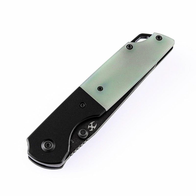 Warrior T1005T4 Black TiCn Coated and Stonewashed Tanto D2 Blade Black Anodized Aluminum Bolster +Jade G10 Handle with Kim Ning Design | Folding Pocket Knives