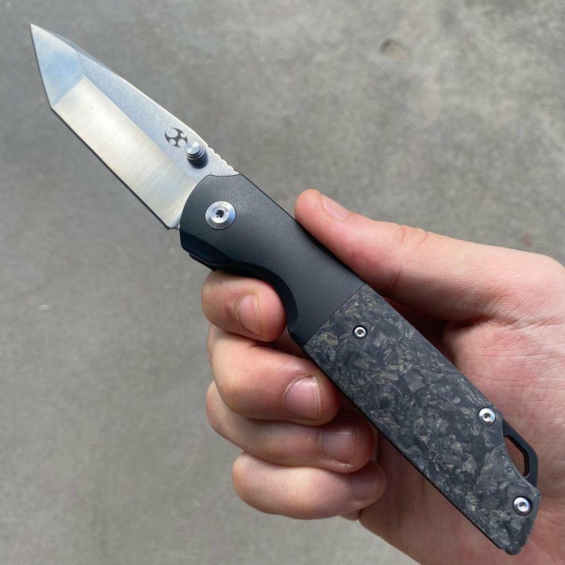 Warrior Thumb Studs Knife Titanium+Carbon Fiber Handle (3.46” CPM S35VN Tanto Blade) Kim Ning Design-K1005T1 Black | Folding Pocket Knives