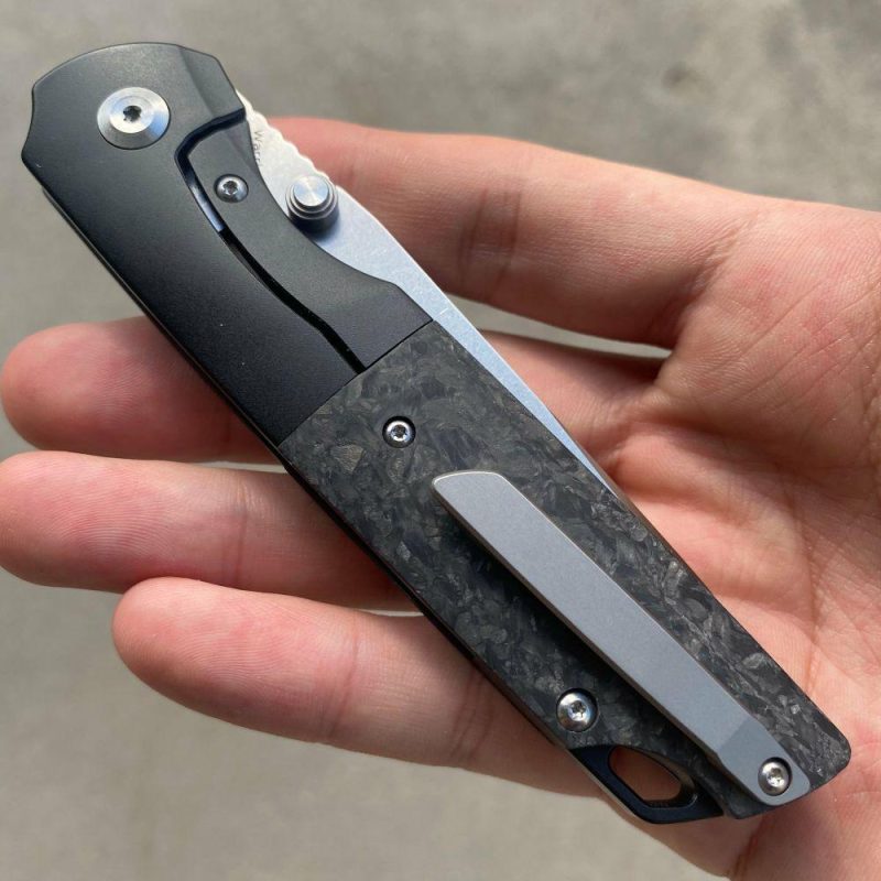 Warrior Thumb Studs Knife Titanium+Carbon Fiber Handle (3.46” CPM S35VN Tanto Blade) Kim Ning Design-K1005T1 Black | Folding Pocket Knives