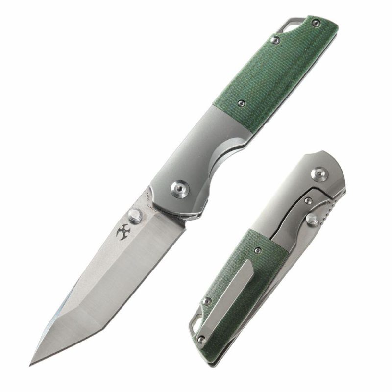 Warrior Thumb Studs Knife Titanium+Micarta Handle (3.46” CPM S35VN Blade) Kim Ning Design-K1005T5 Green | Folding Pocket Knives