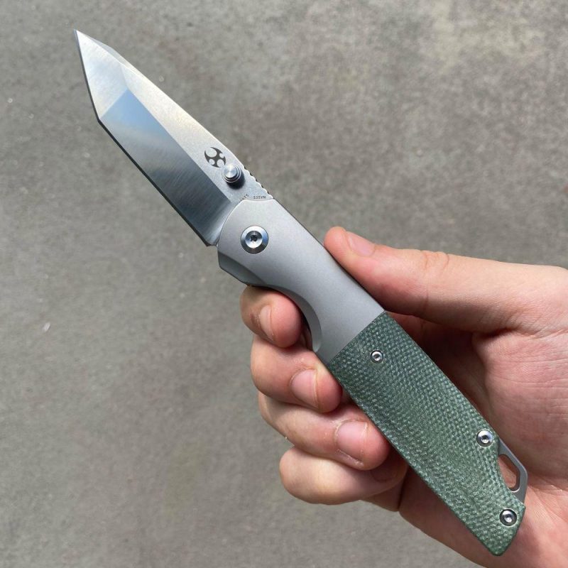 Warrior Thumb Studs Knife Titanium+Micarta Handle (3.46” CPM S35VN Blade) Kim Ning Design-K1005T5 Green | Folding Pocket Knives