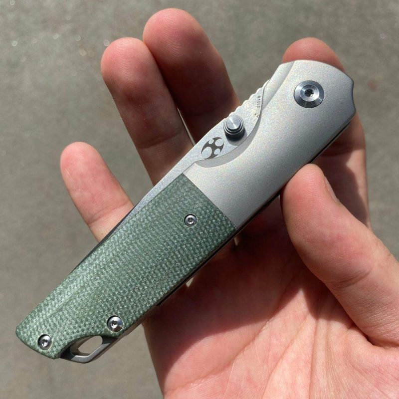 Warrior Thumb Studs Knife Titanium+Micarta Handle (3.46” CPM S35VN Blade) Kim Ning Design-K1005T5 Green | Folding Pocket Knives