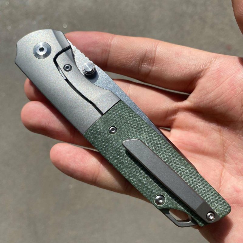 Warrior Thumb Studs Knife Titanium+Micarta Handle (3.46” CPM S35VN Blade) Kim Ning Design-K1005T5 Green | Folding Pocket Knives