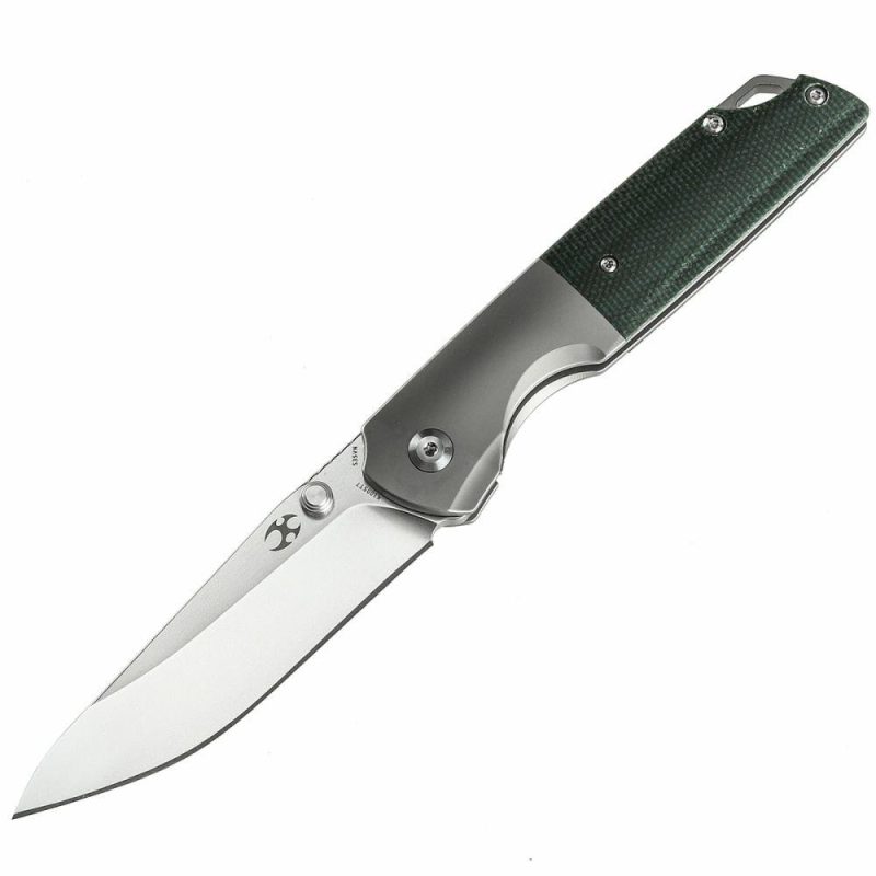 Warrior Thumb Studs Knife Titanium+Micarta Handle (3.46”CPM-S35VN Blade)Kim Ning Design-K1005T7 Green | Folding Pocket Knives