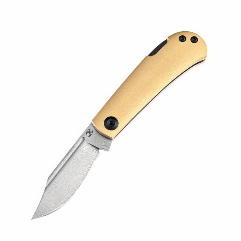 Wedge Back Lock Knife Brass Handle (2.9” Damascus Blade) Nick Swan Design-K2026BB1 Brass | Folding Pocket Knives