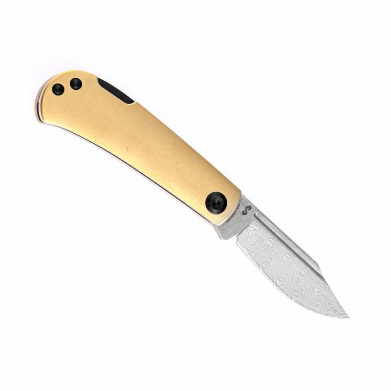 Wedge Back Lock Knife Brass Handle (2.9” Damascus Blade) Nick Swan Design-K2026BB1 Brass | Folding Pocket Knives