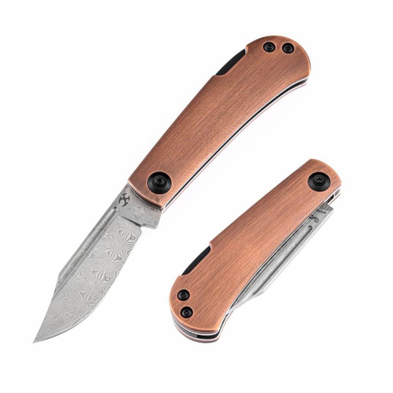 Wedge Back Lock Knife Red Copper Handle (2.9” Damascus Blade) Nick Swan Design-K2026BC1 Copper | Folding Pocket Knives