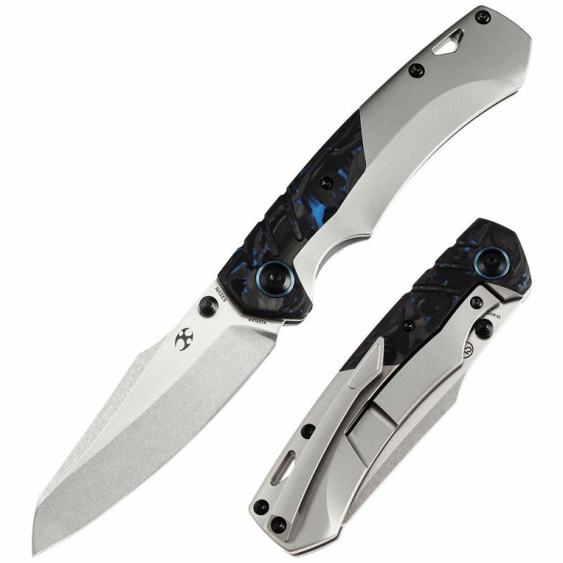 Weim Thumb Studs Knife Blue Carbon Fiber+Plian Titanium Handle (3.28”CPM S35VN Blade)Jonathan Styles Design-K1051A4 Black/Blue | Folding Pocket Knives