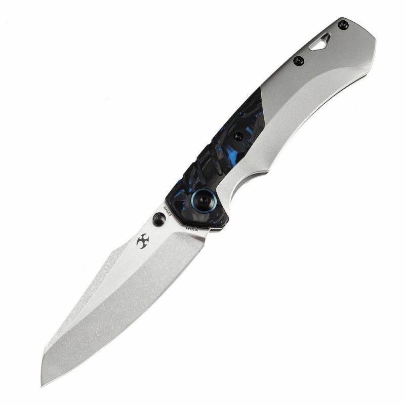 Weim Thumb Studs Knife Blue Carbon Fiber+Plian Titanium Handle (3.28”CPM S35VN Blade)Jonathan Styles Design-K1051A4 Black/Blue | Folding Pocket Knives