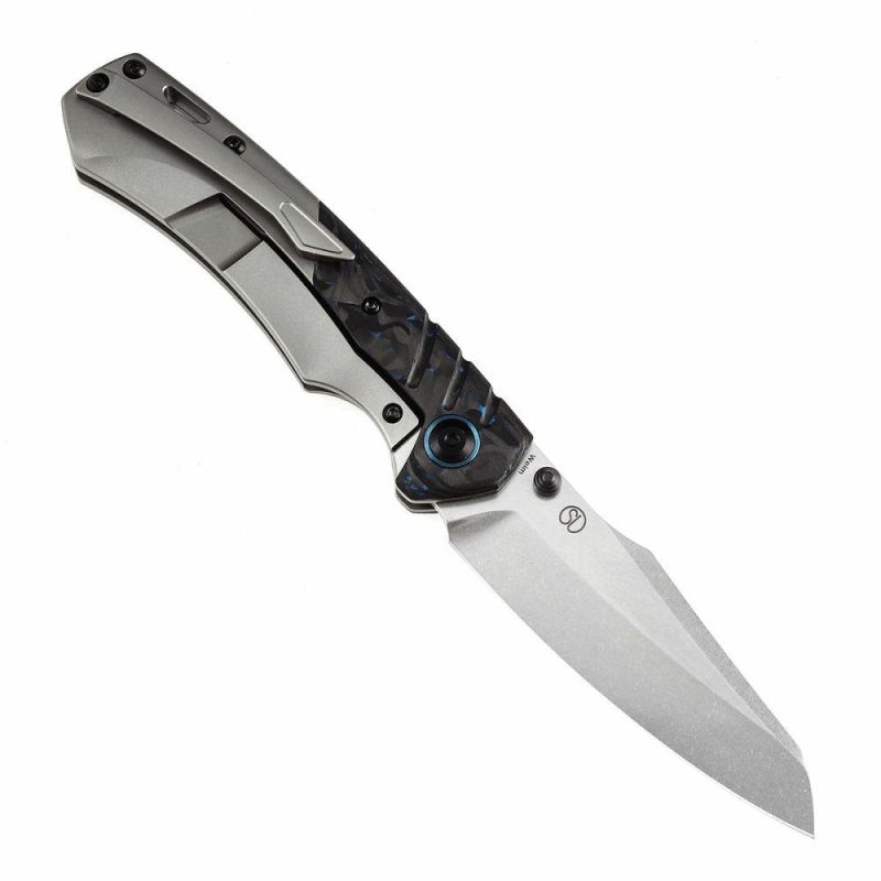 Weim Thumb Studs Knife Blue Carbon Fiber+Plian Titanium Handle (3.28”CPM S35VN Blade)Jonathan Styles Design-K1051A4 Black/Blue | Folding Pocket Knives