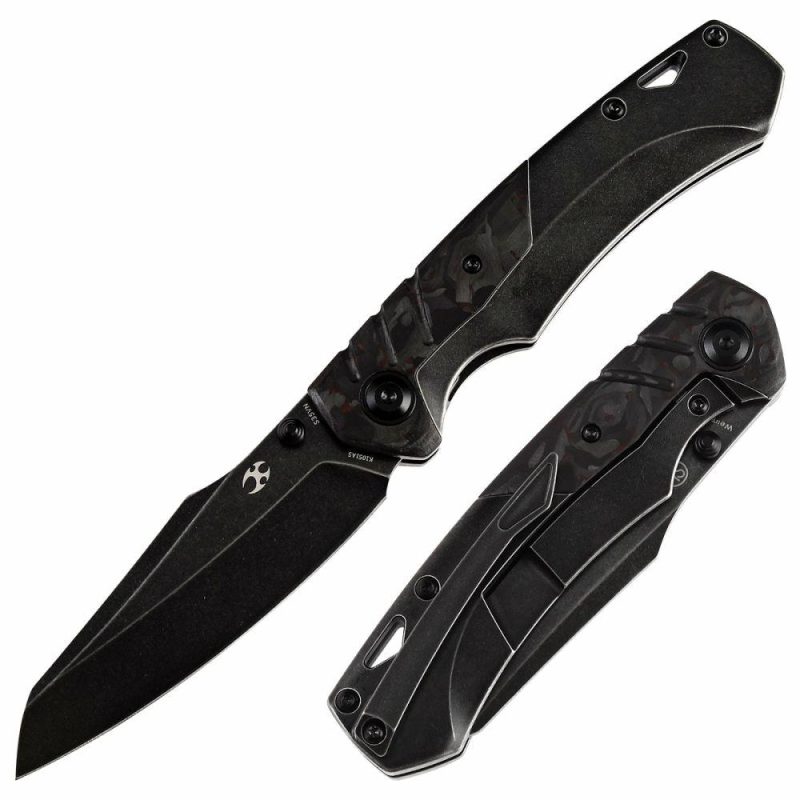 Weim Thumb Studs Knife Red Carbon Fiber+Black Titanium Handle (3.28”CPM S35VN Blade)Jonathan Styles Design-K1051A5 Black/Red | Folding Pocket Knives