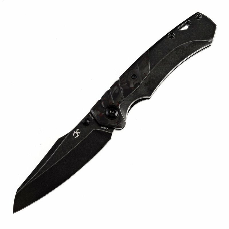 Weim Thumb Studs Knife Red Carbon Fiber+Black Titanium Handle (3.28”CPM S35VN Blade)Jonathan Styles Design-K1051A5 Black/Red | Folding Pocket Knives