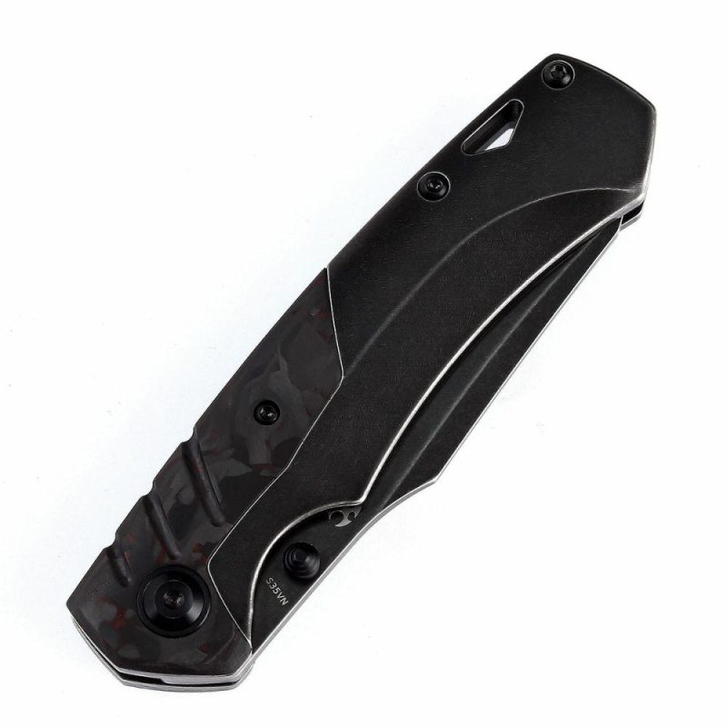 Weim Thumb Studs Knife Red Carbon Fiber+Black Titanium Handle (3.28”CPM S35VN Blade)Jonathan Styles Design-K1051A5 Black/Red | Folding Pocket Knives